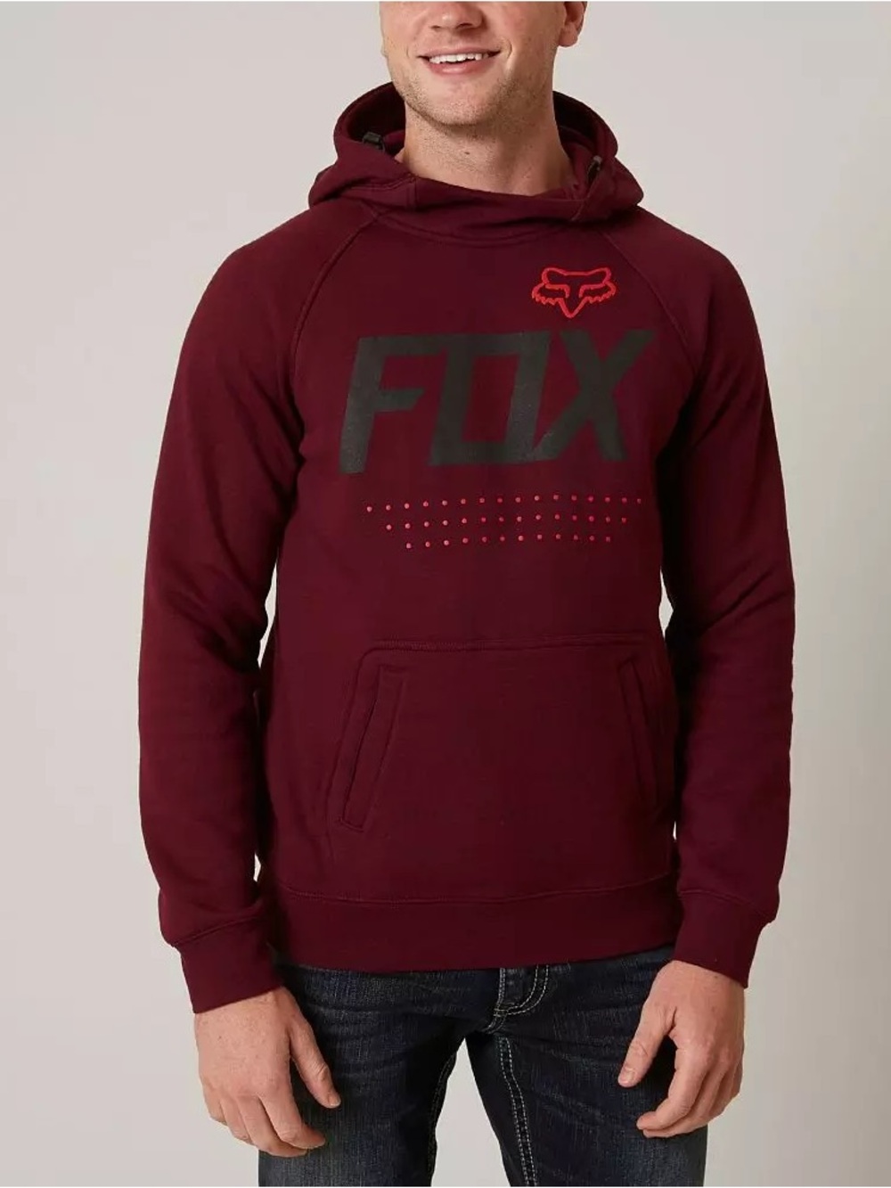 Fox Men's Burgundy Pullover Hoodie with Black FOX Logo